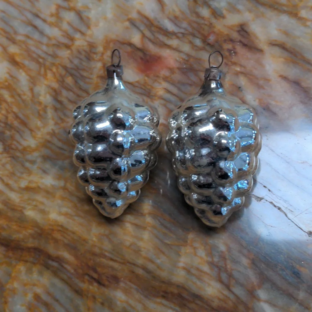 Silver glass pine cone Christmas ornaments
